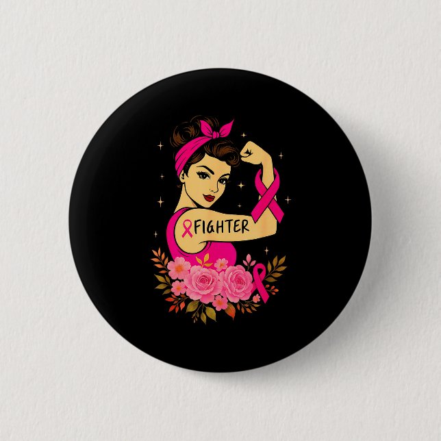 Brustkrebs-Überlebende Rosie Riveter Pink Awarenes Button (Vorderseite)