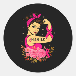 Brustkrebs-Überlebende Rosie Riveter Pink Awarenes Runder Aufkleber