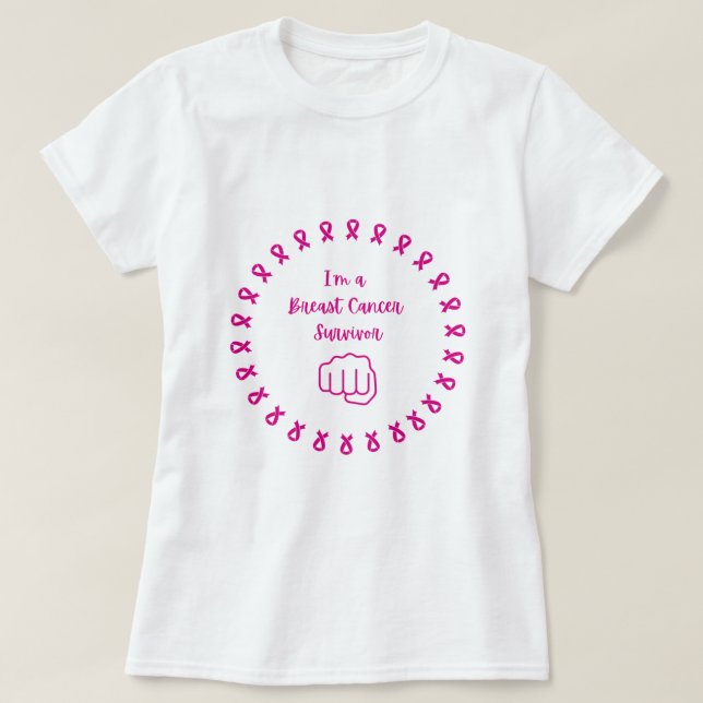 Brustkrebs-Überlebender Rosa Faust Weißes T-Shirt (Design vorne)