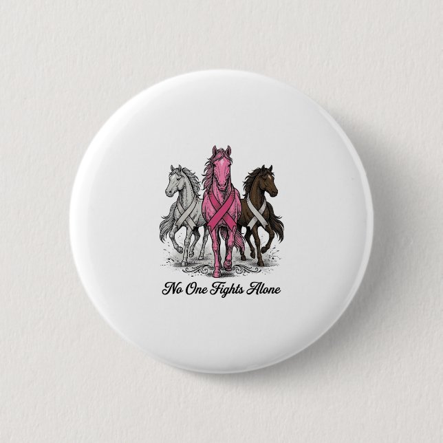 Brustkrebs-Unterstützung Pferd Vektor-Shirt-Design Button (Vorderseite)