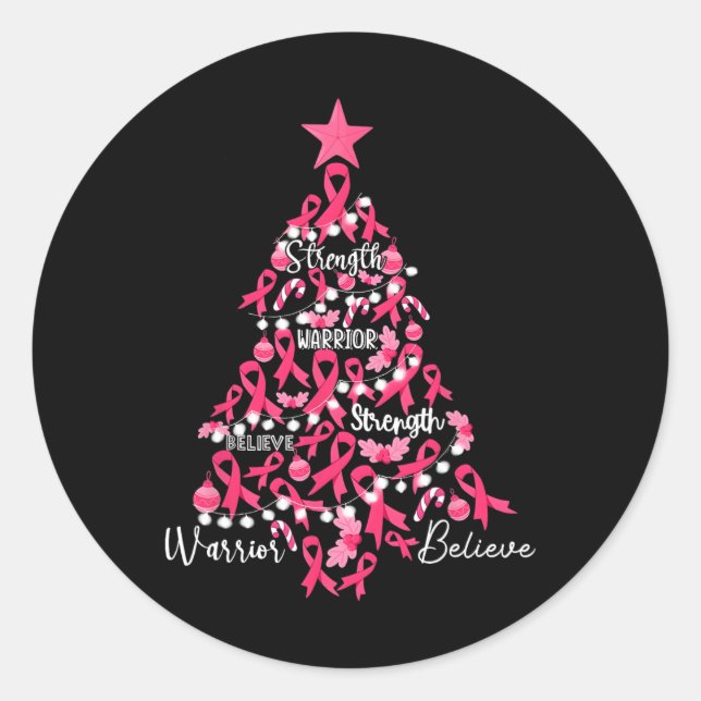 Brustkrebs Weihnachtsbaum Pink Ribbon Kampf Awa Runder Aufkleber (Vorderseite)