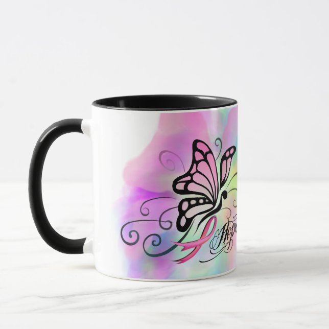 Brustkrebsbewusstsein, hoffentlich rosa Farbbandde Tasse (Links)