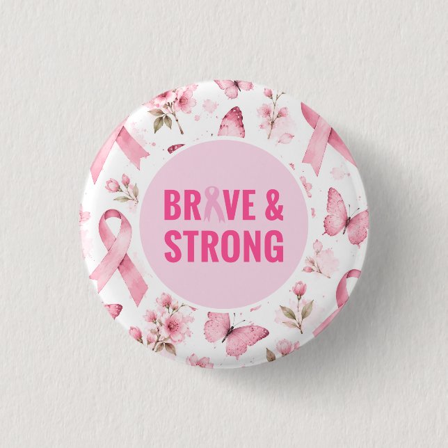 Brustkrebsbewusstsein mit rosa Schleife  Button (Vorderseite)