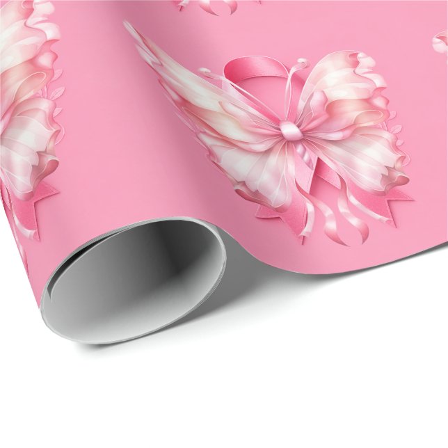 Brustkrebsbewusstsein mit rosa Schleife  Geschenkpapier (Rolleneckpunkt)