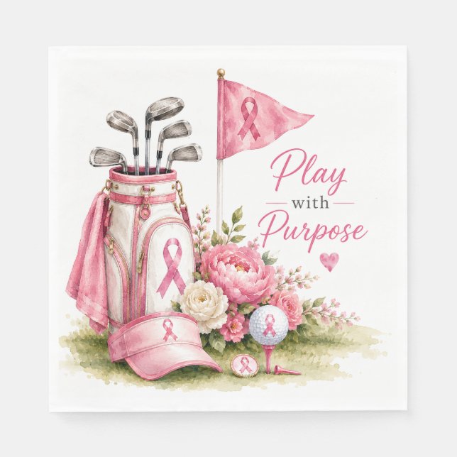 Brustkrebsbewusstsein mit rosa Schleife Golf Serviette (Vorderseite)