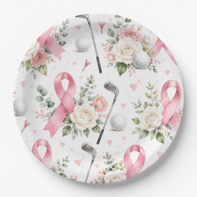 Brustkrebsbewusstsein mit rosa Schleife  Pappteller (Vorderseite)