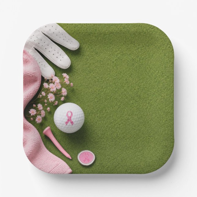 Brustkrebsbewusstsein mit rosa Schleife Pappteller (Vorderseite)