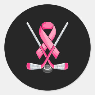 Brustkrebsbewusstsein rosa Schleife Hockeyspieler Runder Aufkleber