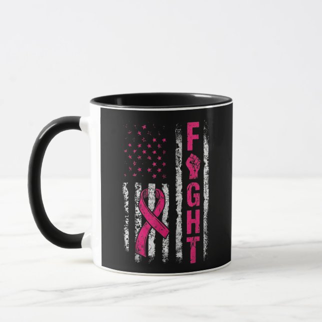 Brustkrebsbewusstsein USA-Flagge Tasse (Links)