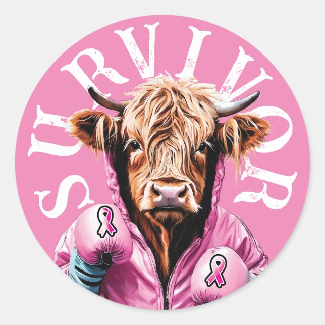 Brustkrebserkrankung rosa Kuh Runder Aufkleber (Vorderseite)