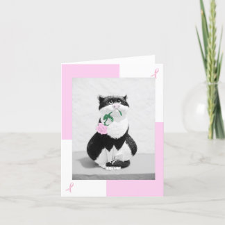 Brustkrebskarte Katze & Rosa Rose; rosa Ribbons Karte