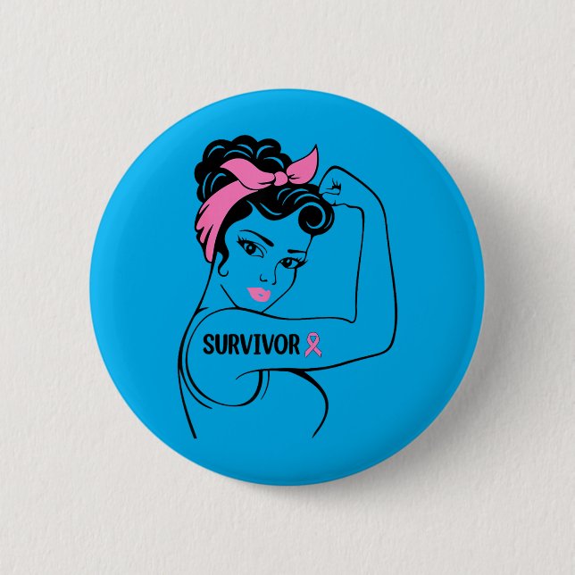 Brustkrebsüberlebende Rosie Riveter nk Bewusstsein Button (Vorderseite)