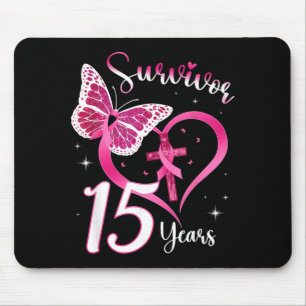 Brustkrebsüberlebender rosa Band Schmetterling 15 Mousepad