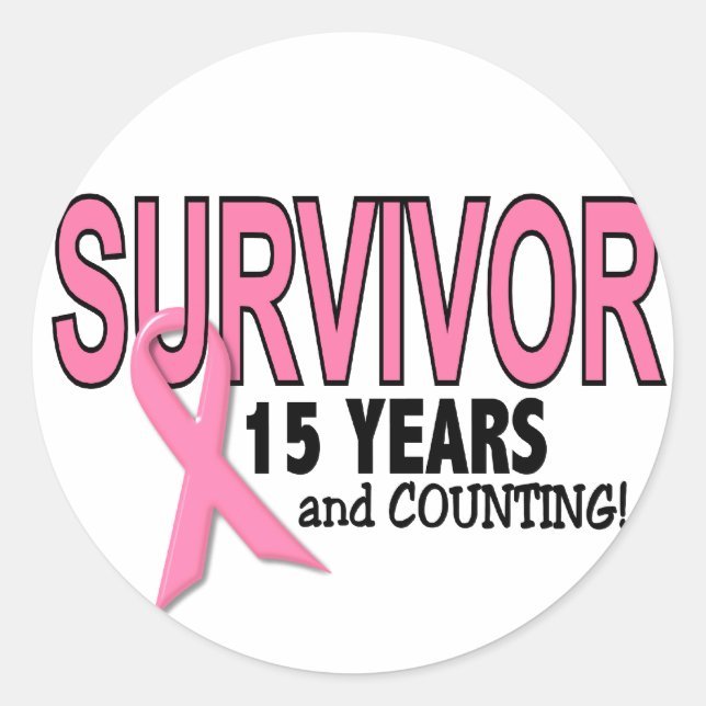 BRUSTKREBSÜBERLEBUNG 15 Jahre & Zählen Runder Aufkleber (Vorderseite)