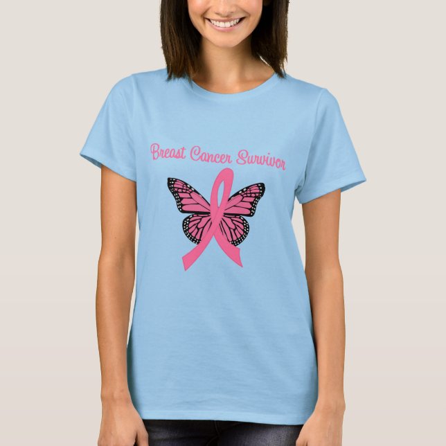 Brustkrebsüberlebung Schmetterling T-Shirt (Vorderseite)