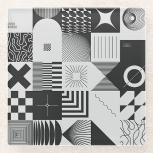 Brutalismus Kunst: Vintage geometrische Muster Glasuntersetzer