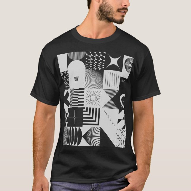 Brutalismus Kunst: Vintage geometrische Muster T-Shirt (Vorderseite)