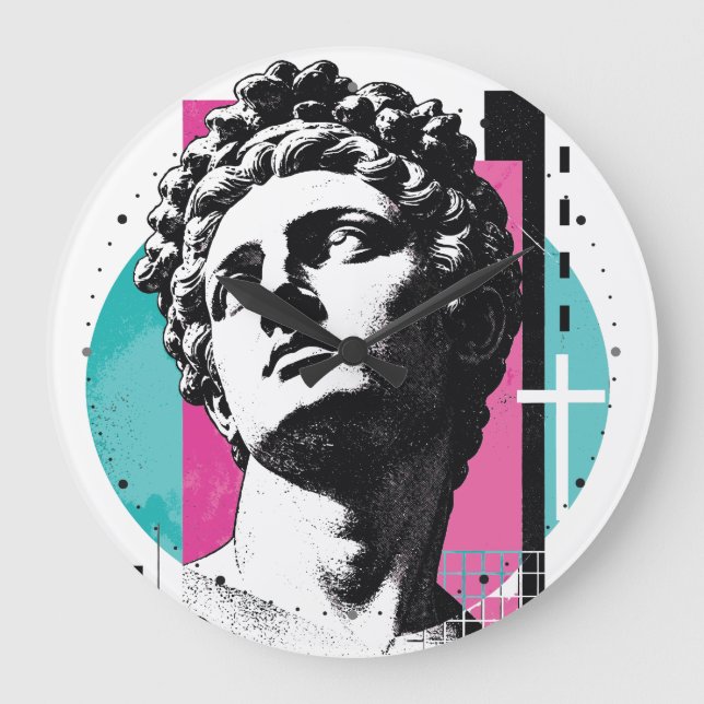 Brutalist Retro Jesus Griechische Statue Kolosser  Große Wanduhr (Vorderseite)