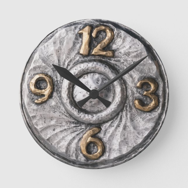 Brutalist Retro Studio Silber Style Zifferblatt   Runde Wanduhr (Vorderseite)