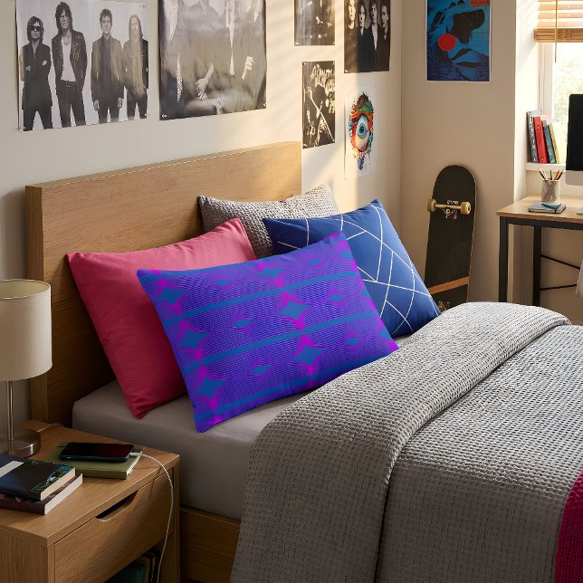 Brutalist Waves: Supreme Blue & Flourescent Purple Dekokissen (Abstract Brutalist Pillow in a Youth Room)