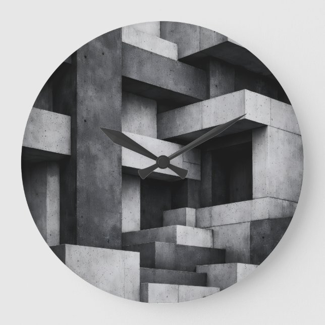 Brutalistisches Penthouse-Design monochromes Inter Große Wanduhr (Vorderseite)