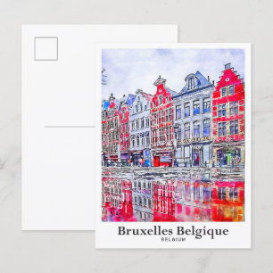 Bruxelles Belgien Travel Watercolor Postkarte