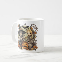 Bruxinhas Kawaii com Gatinho e Abóboras Kaffeetasse