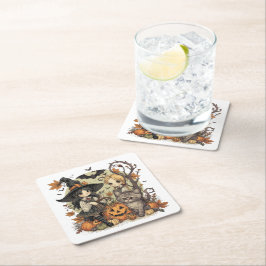 Bruxinhas Kawaii com Gatinho e Abóboras Rechteckiger Pappuntersetzer