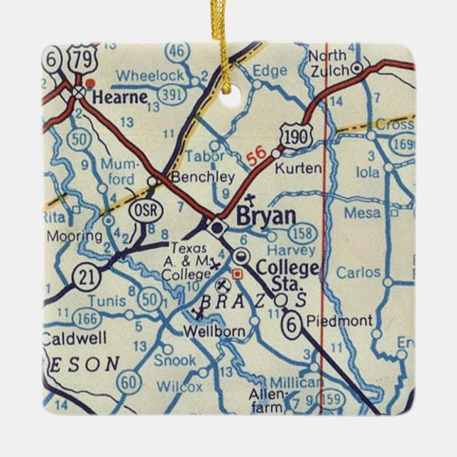 Bryan TX Vintag Map Keramikornament (Vorderseite)