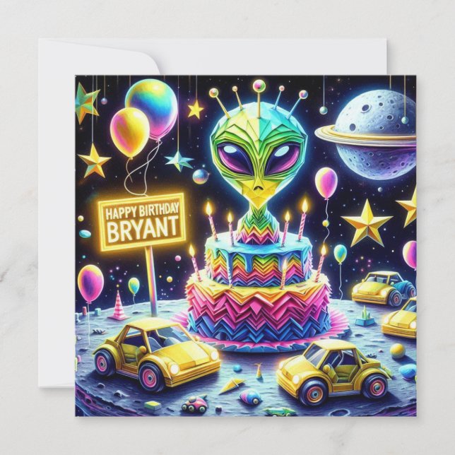 BRYANT ~ Geburtstagskarte ~ Alien Birthday Cake ~ (Vorderseite)