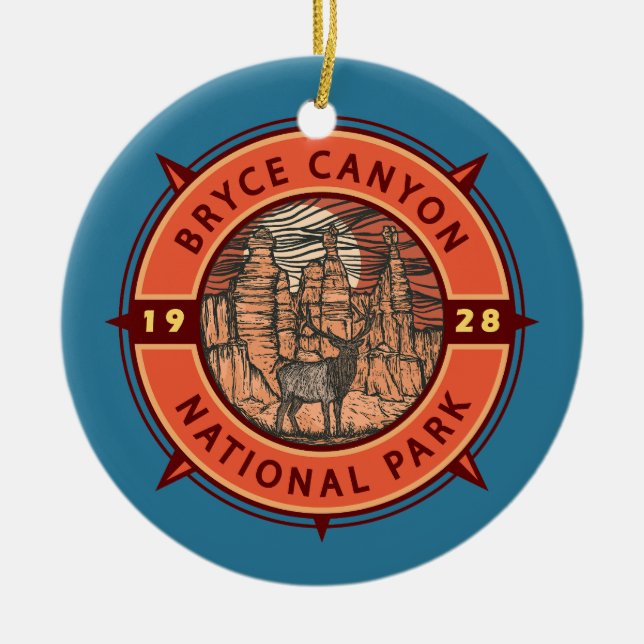 Bryce Canyon Nationalpark Elk Retro Compass Keramik Ornament (Vorne)