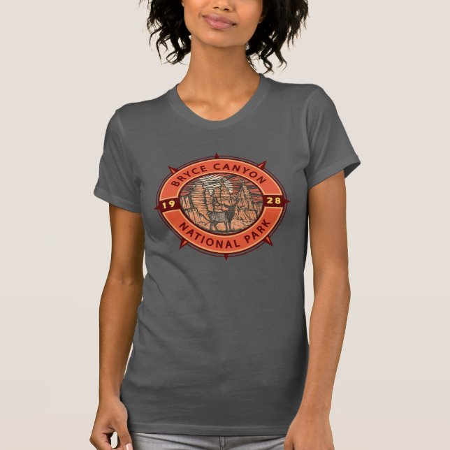 Bryce Canyon Nationalpark Elk Retro Compass T-Shirt (Vorderseite)
