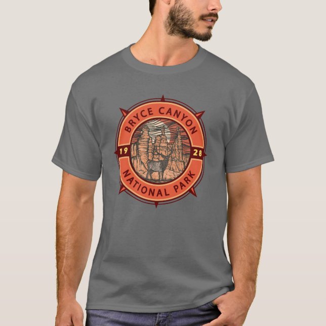 Bryce Canyon Nationalpark Elk Retro Compass T-Shirt (Vorderseite)