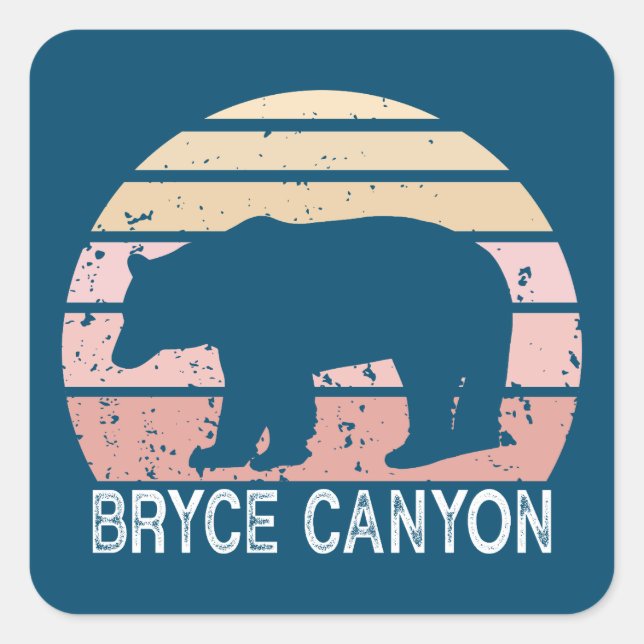 Bryce Canyon Nationalpark Retro Bear Quadratischer Aufkleber (Vorderseite)