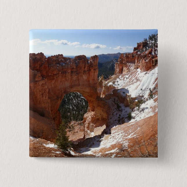 Bryce Canyon Natural Bridge Snowy Landscape Foto Button (Vorderseite)