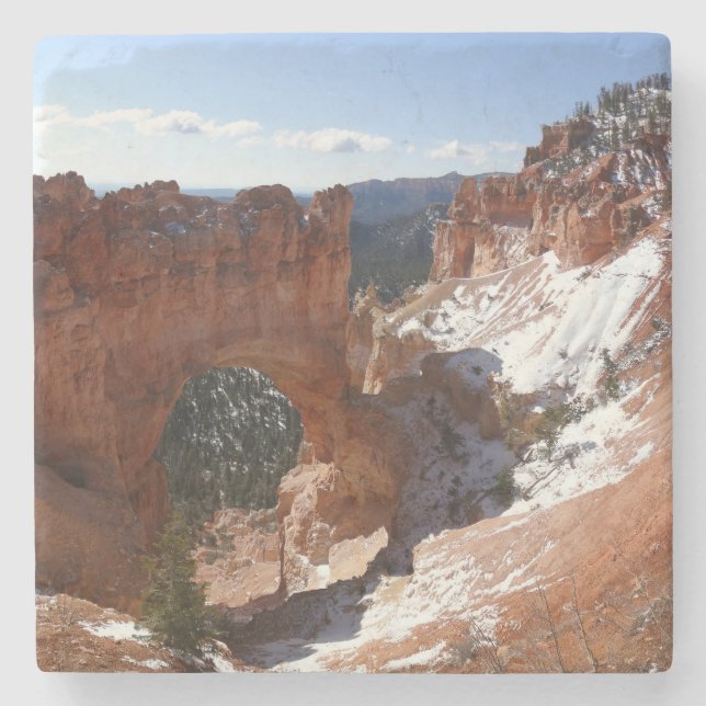 Bryce Canyon Natural Bridge Snowy Landscape Foto Steinuntersetzer (Vorderseite)