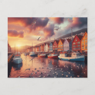 bryggen bergen norm Früh Morgen Postkarte