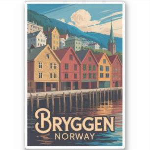 Bryggen Norwegen Illustration Reise Kunst Bergen Aufkleber