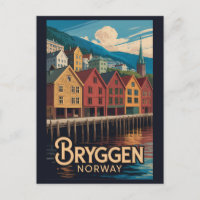 Bryggen Norwegen Illustration Reise Kunst Bergen