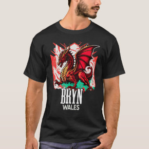 Bryn Pydew Wales Welsh Flag Y Ddraig Goch Dragon T-Shirt
