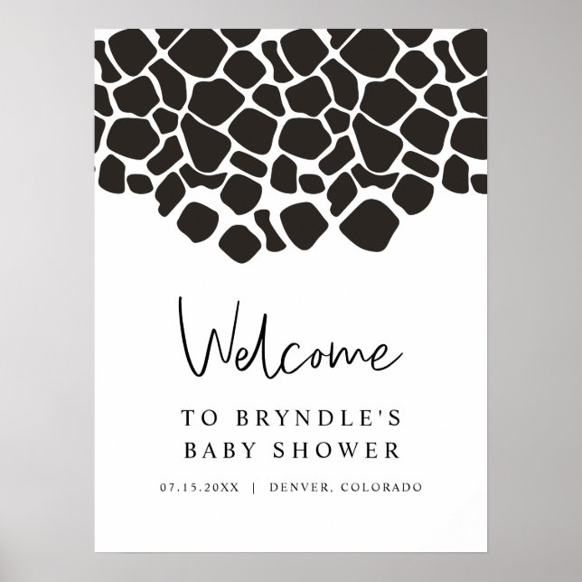 BRYNDLE Modern Cow Print Baby Dusche Willkommen Poster (Vorne)
