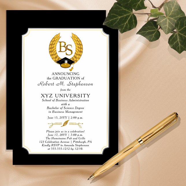 BS - Bachelor of Science Degree Uni-Abschluss Magneteinladung ("BS" Bachelor of Science Degree College Graduation Magnetic Announcement | Party Invitation)