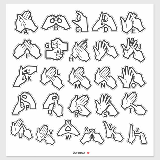 BSL/Auslan Alphabet Sticker – Visual Learning Aid (Blatt)