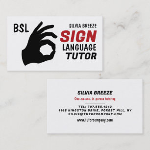 BSL, Okay Gesture, Zeichensprache Tutor, Lehrer Visitenkarte