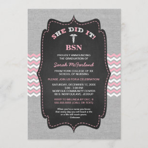 BSN Nurse Abschluss lädt, PINK graue Tafel Einladung