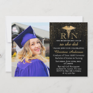 BSN RN Gold Glitter Krankenpflege-Foto-Abschlussfe Einladung