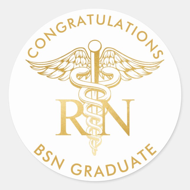 BSN RN Imitats Gold Caduceus Medical Staff Custom Runder Aufkleber (Vorderseite)