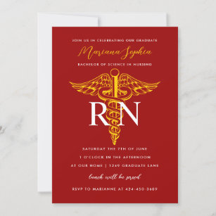 BSN RN Nurse Abschluss Red and Gold Einladung
