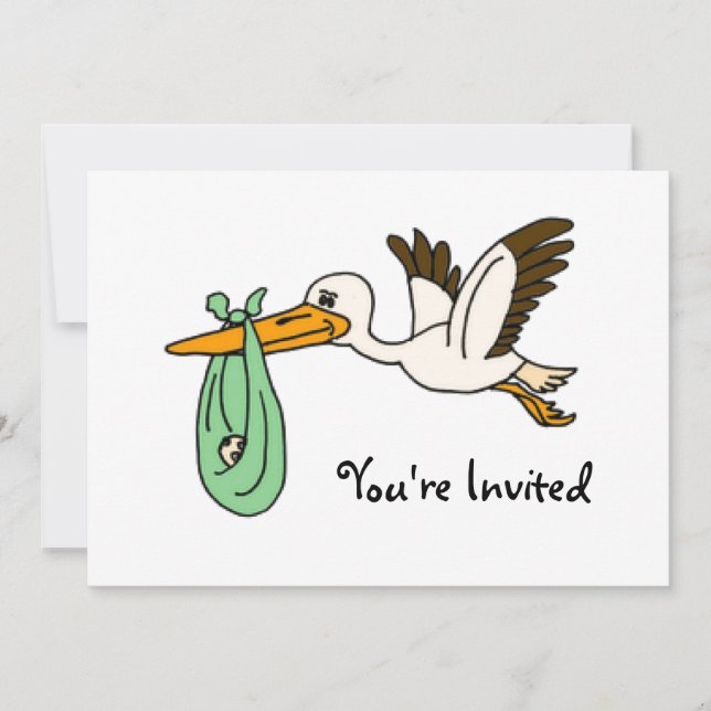 BT- Funny Stork Baby Shower Einladungen (Vorderseite)