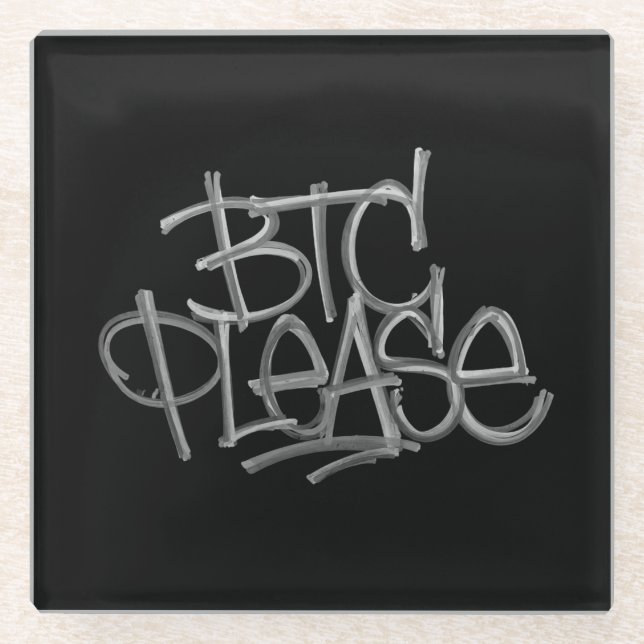 "BTC Bitte" (Schwarz) Glasuntersetzer (Vorderseite)